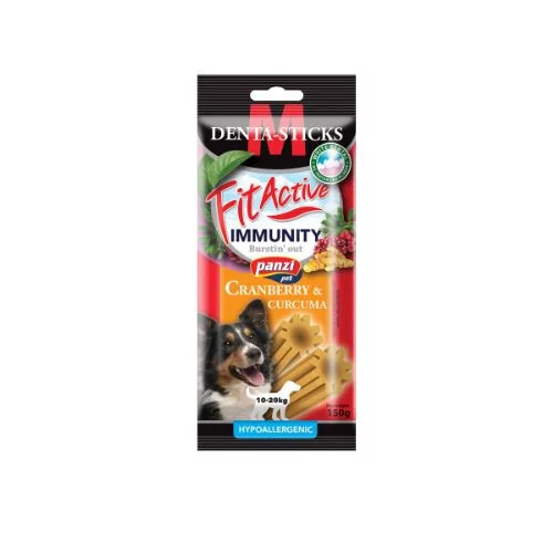 FitActive SNACK Denta-Sticks IMMUNITY M 150 g Hypoallergenic Vörösáfonya, Kurkuma (Cranberry+Curcuma)