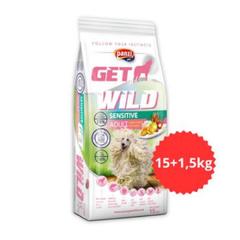   Akciós Túltöltött Panzi GetWild Adult Sensitive Lamb&Rice with Apple száraztáp - Bárány-Rizs-Alma (csirke- és búzamentes, 15 + 1,5 kg)