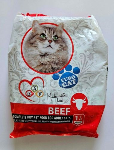 EURO CAT marhás száraz macskatáp felnőtt macskáknak 1 kg-os csomagban