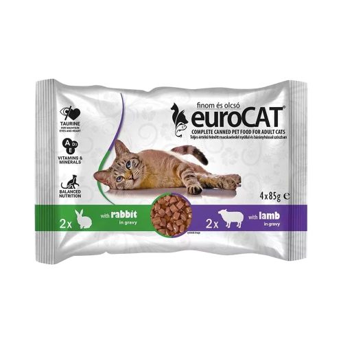 Euro Cat Pouch Duo Alutasakos Macskaeledel Szószban (Nyúl, Bárány) - 4x85 g