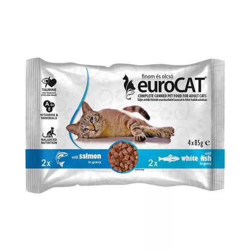Euro Cat Pouch Duo Alutasakos Macskaeledel Szószban (Lazac, Fehér hal) - 4x85 g