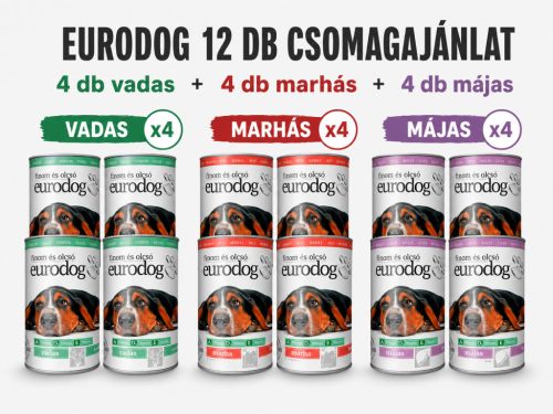 EURO DOG kutyakonzerv Csomagajánlat 12x415g (marha,vadas,májas)