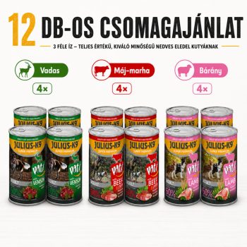   JULIUS-K9 DOG 12x400g csomagajánlat (Máj-Marha,Bárány,Vadas)