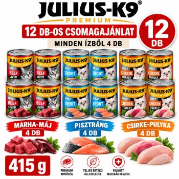   JULIUS - K9 macska - nedveseledel (csirke-pulyka,pisztráng,marha-máj) felnőtt macskák részére csomagajánlat 12x415g