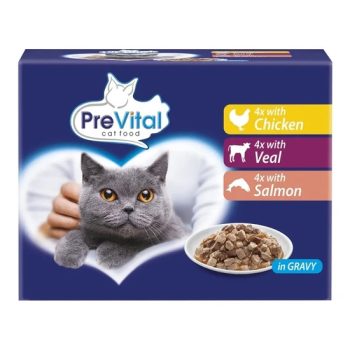 PreVital vegyes ízű alutasakos nedves macskaeledel, 12x100 g-os multipack