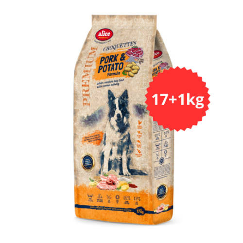 Alice Professional Adult Croquettes Pork & Potato – száraztáp felnőtt kutyák részére (sertés és burgonya, 17+1 kg)